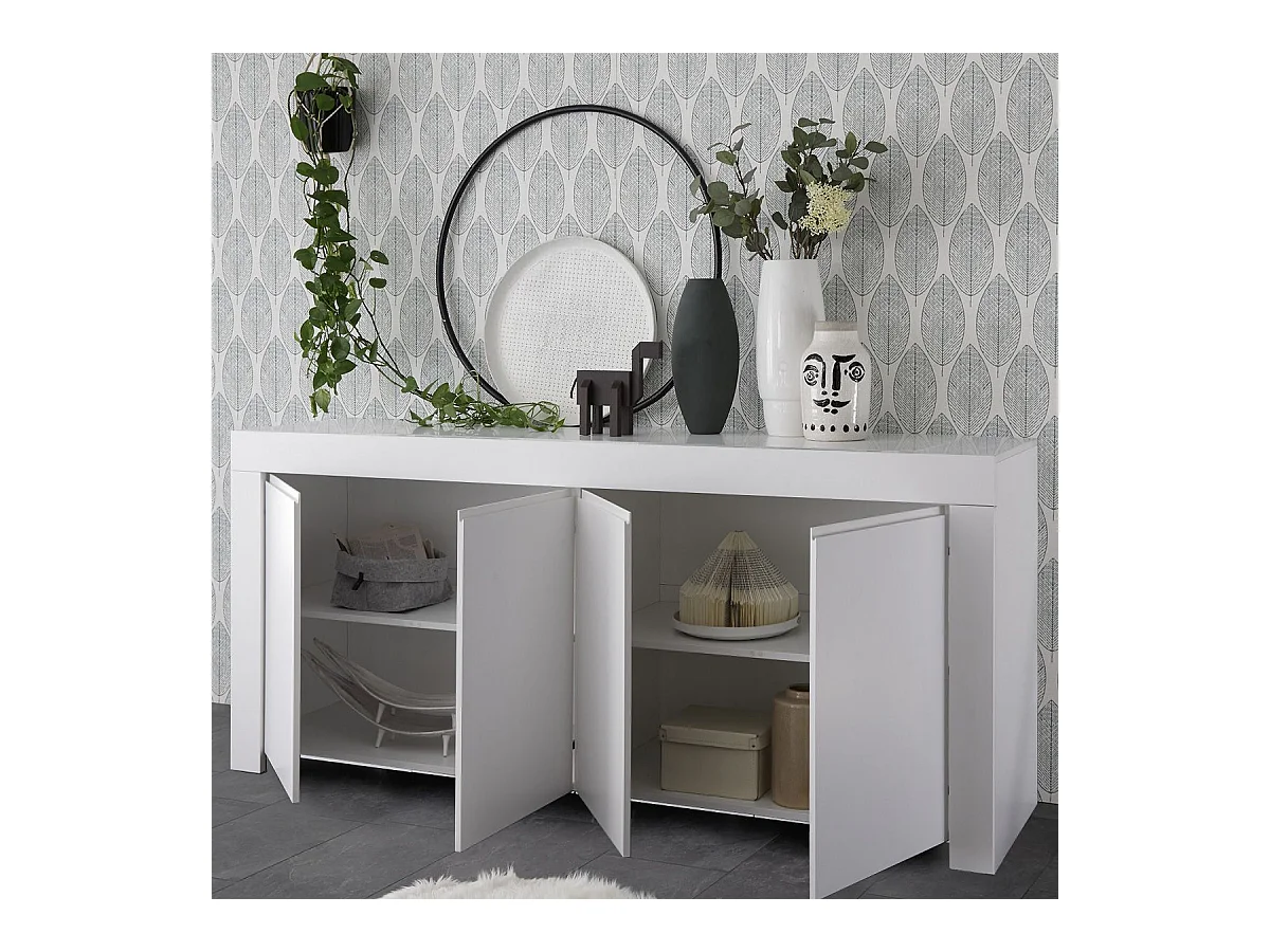 FIRMIN - Buffet 4 Portes Blanc Finition Mat