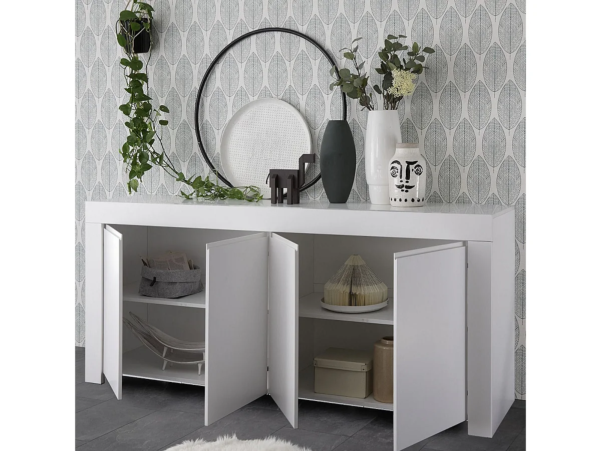 FIRMIN - Buffet 4 Portes Blanc Finition Mat