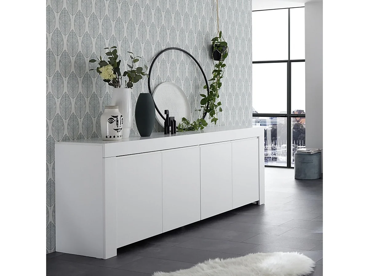 FIRMIN - Buffet 4 Portes Blanc Finition Mat