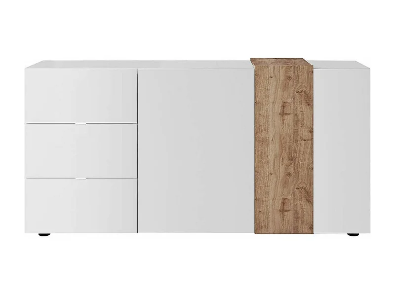 VESUVIO BLANC - Buffet 2 Portes 3 Tiroirs Laqué Blanc et Aspect Bois Finition Cadiz