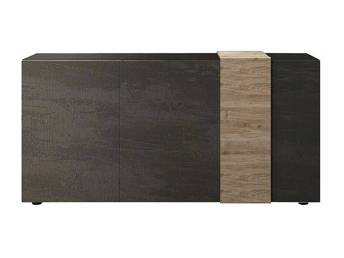 VESUVIO TITANE - Buffet 3 Portes Gris Anthracite et Aspect Bois Finition Cadiz