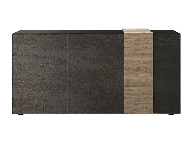 VESUVIO TITANE - Buffet 3 Portes Gris Anthracite et Aspect Bois Finition Cadiz