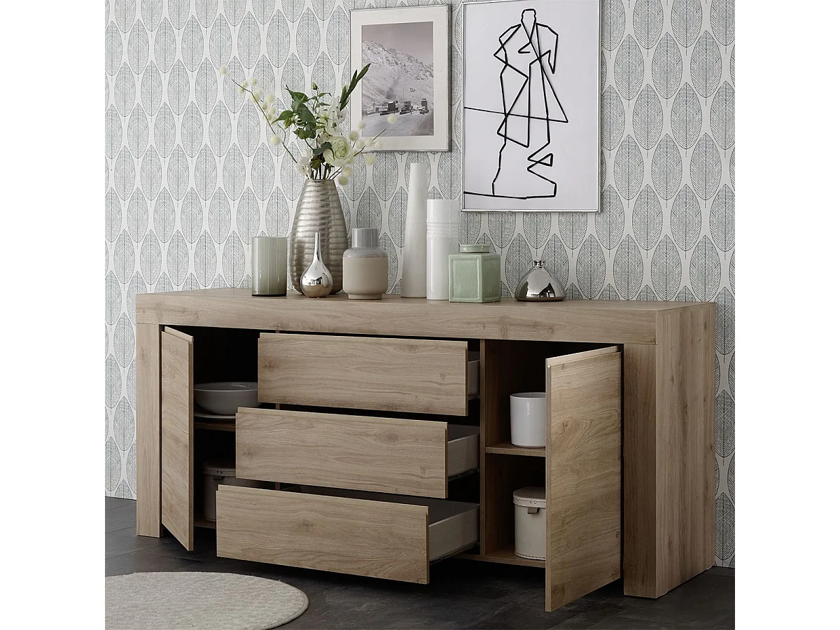 FIRMIN - Buffet 2 portes 3 Tiroirs Aspect Bois Finition Cadiz