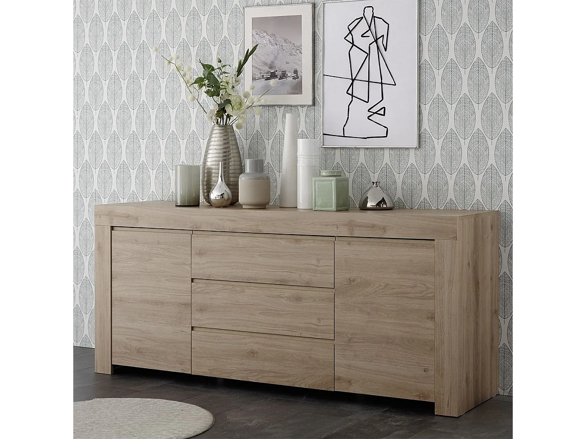 FIRMIN - Buffet 2 portes 3 Tiroirs Aspect Bois Finition Cadiz