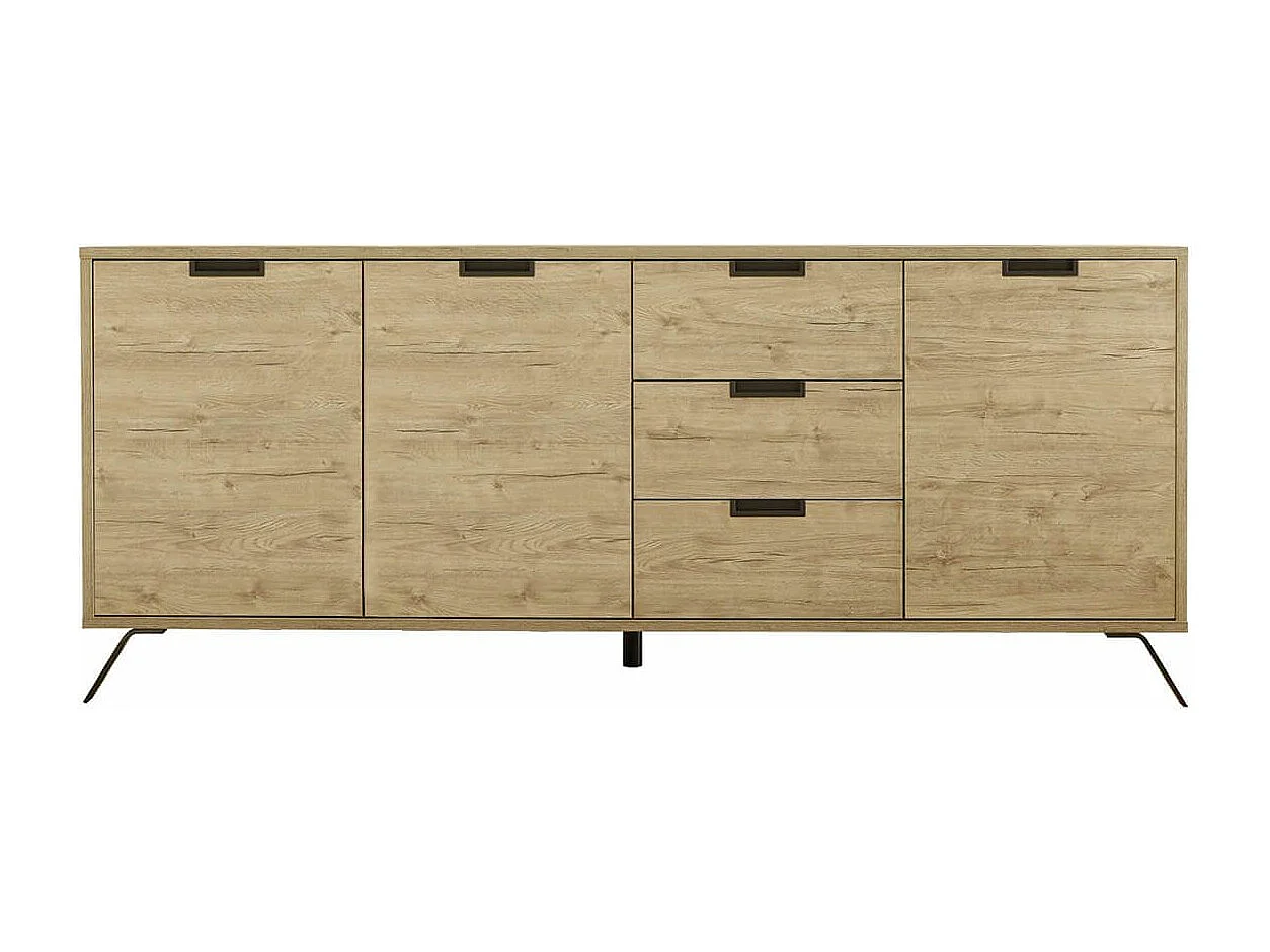 PALAMO - Buffet 3 Portes 3 Tiroirs Aspect Bois Pieds Métal Gris Foncé