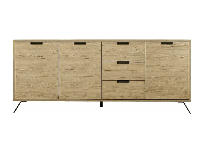 PALAMO - Buffet 3 Portes 3 Tiroirs Aspect Bois Pieds Métal Gris Foncé