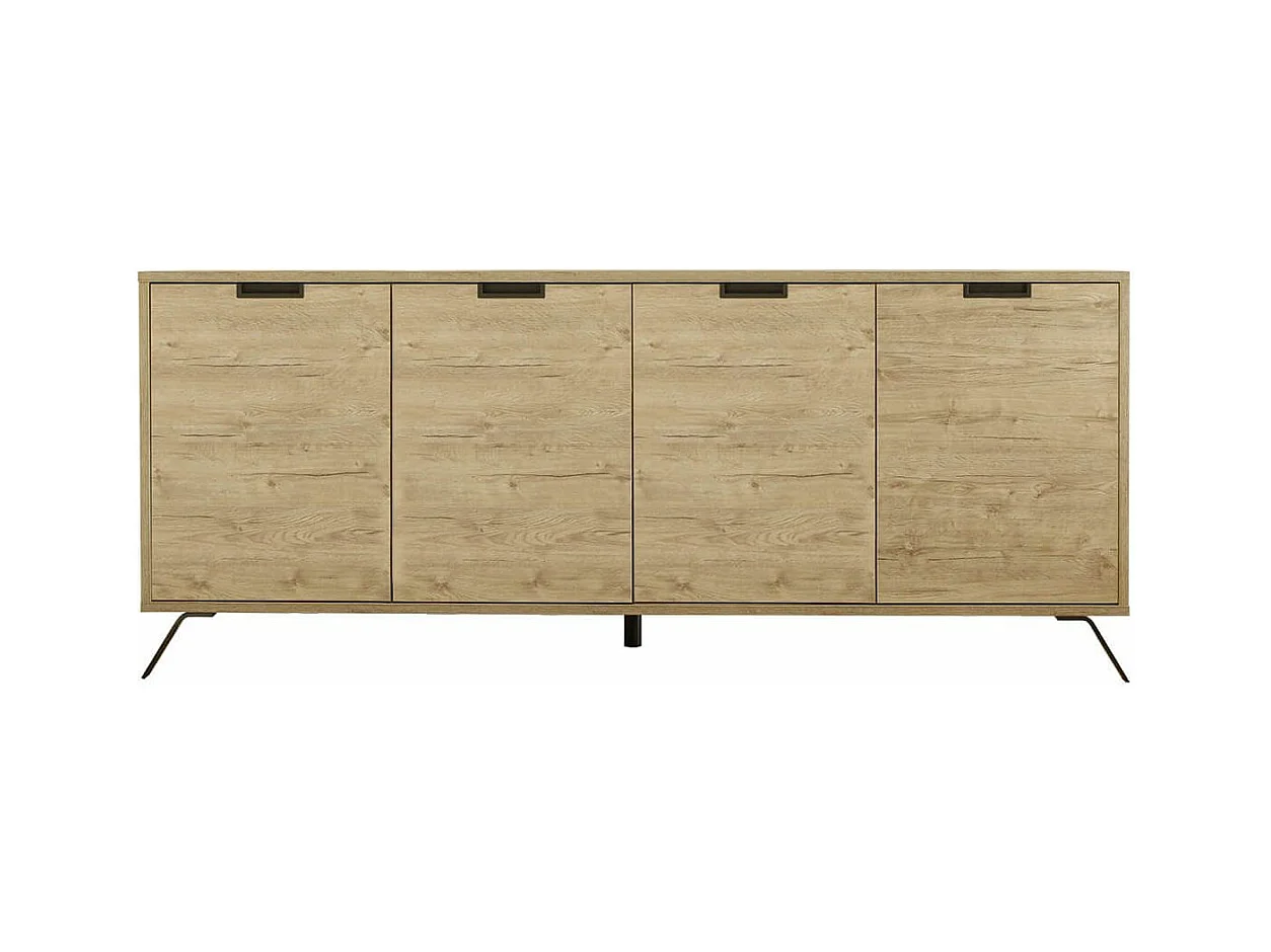 PALAMO - Buffet 4 Portes Aspect Bois Pieds Métal Gris Foncé