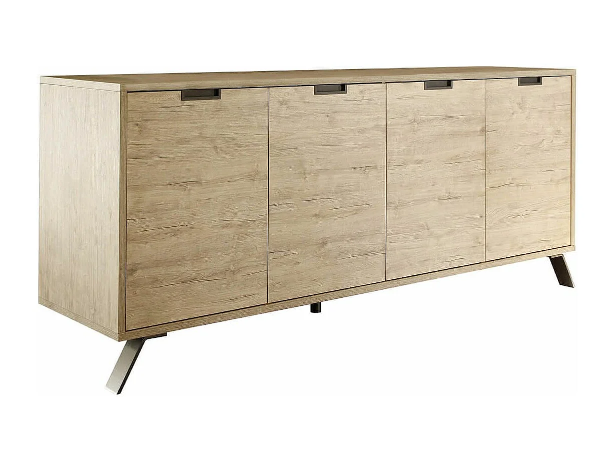 PALAMO - Buffet 4 Portes Aspect Bois Pieds Métal Gris Foncé