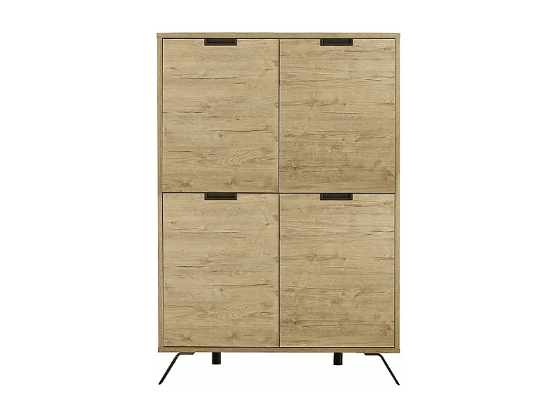 PALAMO - Buffet Haut 4 Portes Aspect Pieds Métal Gris Foncé