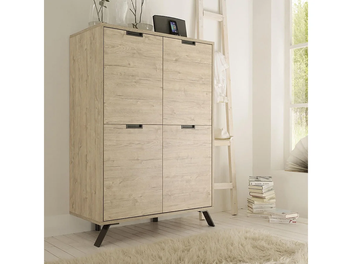 PALAMO - Buffet Haut 4 Portes Aspect Pieds Métal Gris Foncé