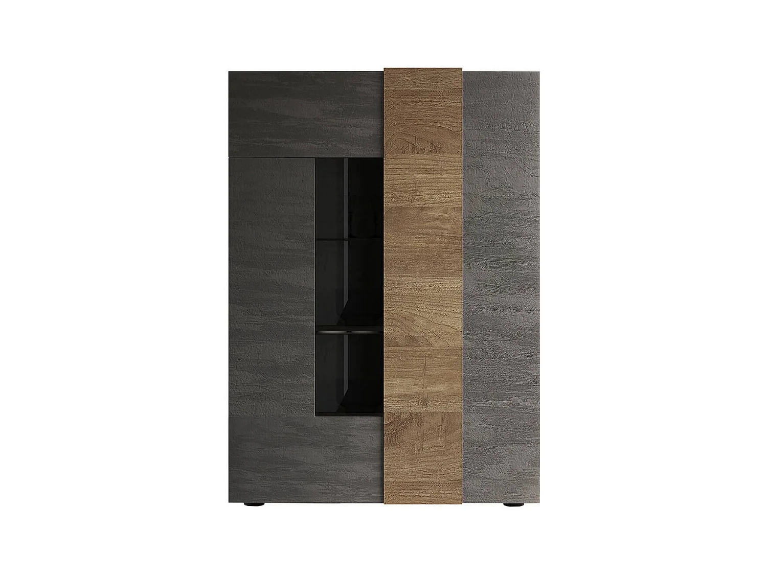 VESUVIO TITANE - Vitrine 2 Portes Gris Anthracite et Aspect Bois Finition Mercure