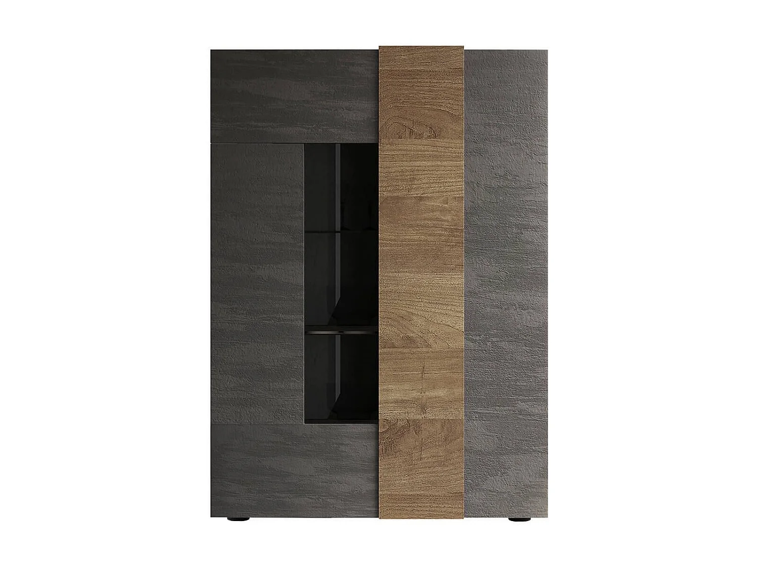 VESUVIO TITANE - Vitrine 2 Portes Gris Anthracite et Aspect Bois Finition Mercure