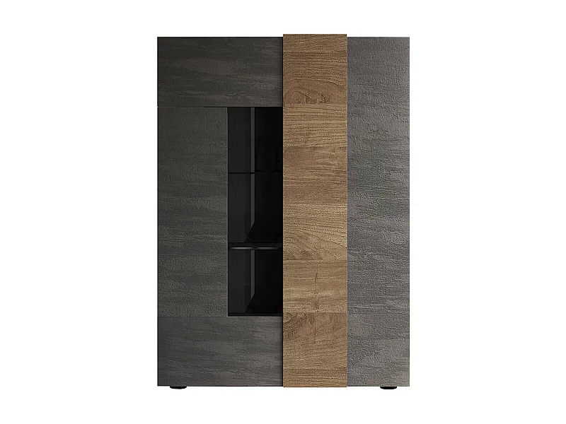 VESUVIO TITANE - Vitrine 2 Portes Gris Anthracite et Aspect Bois Finition Mercure