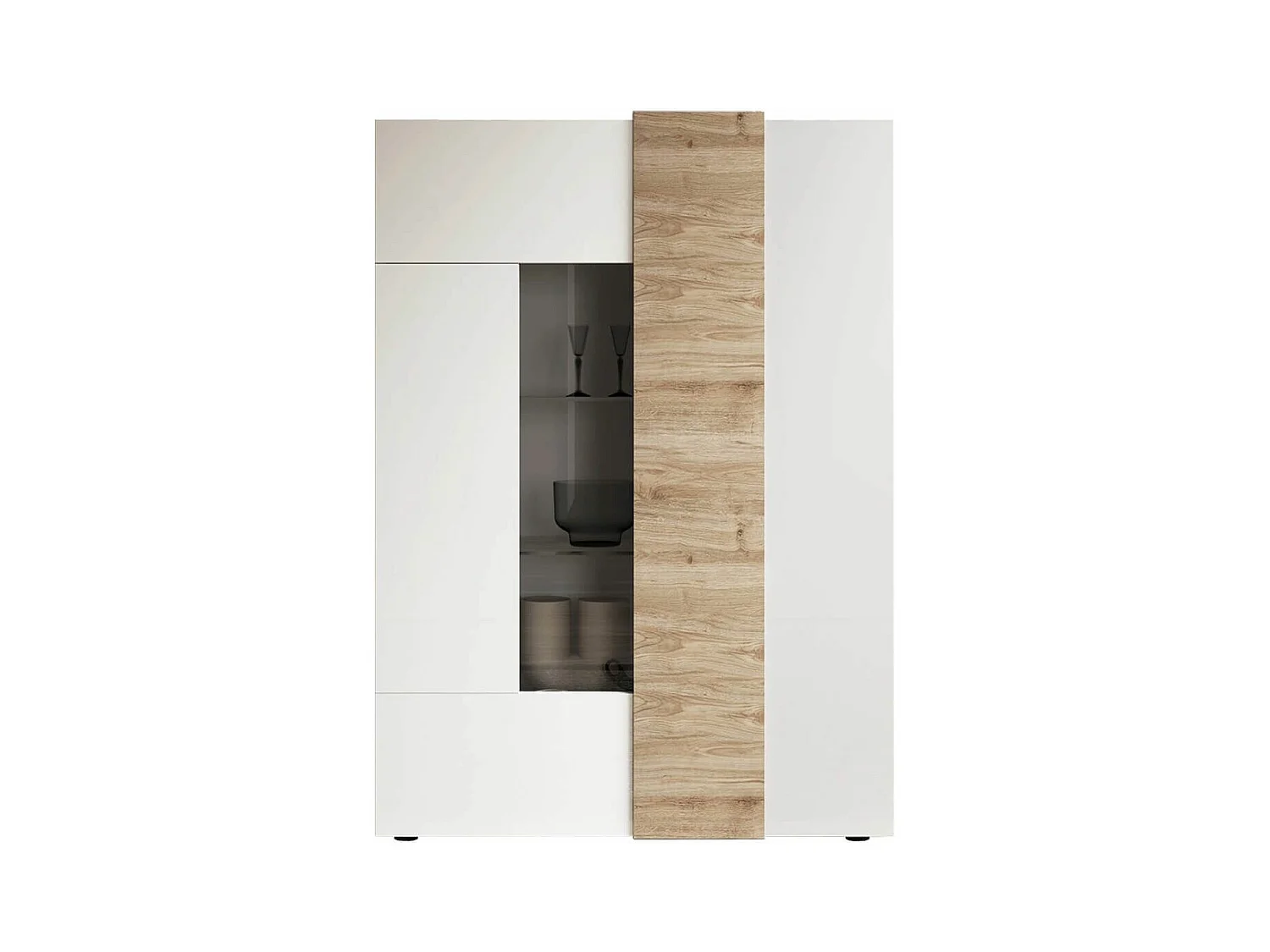 VESUVIO BLANC - Vitrine 2 Portes Laqué Blanc et Aspect Bois Finition Cadiz