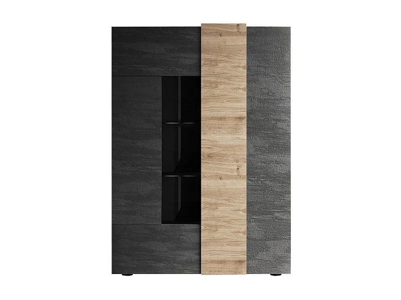 VESUVIO TITANE - Vitrine 2 Portes Gris Anthracite et Aspect Bois Finition Cadiz