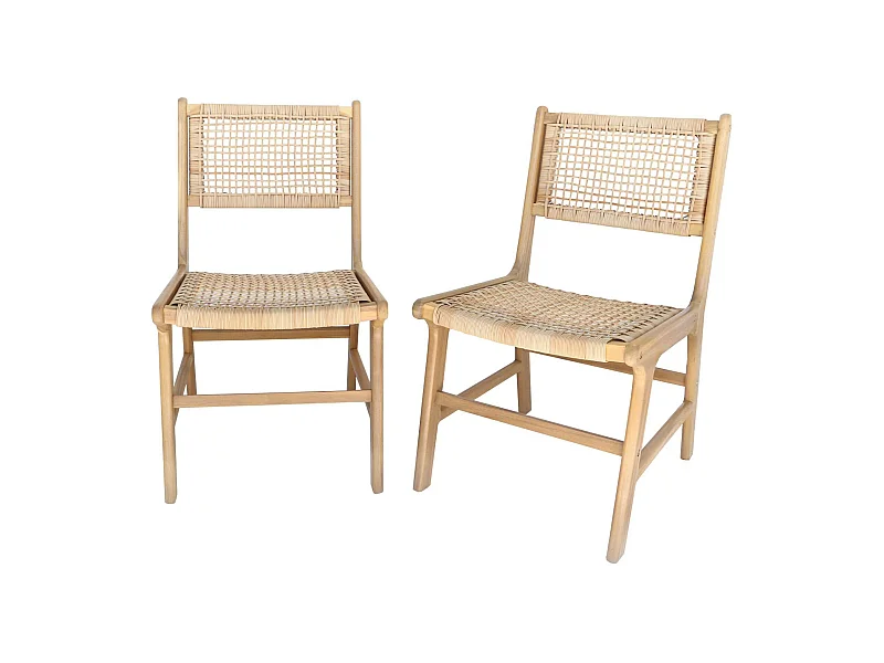 Silla de jardín de caña y madera, set de 2 natural
