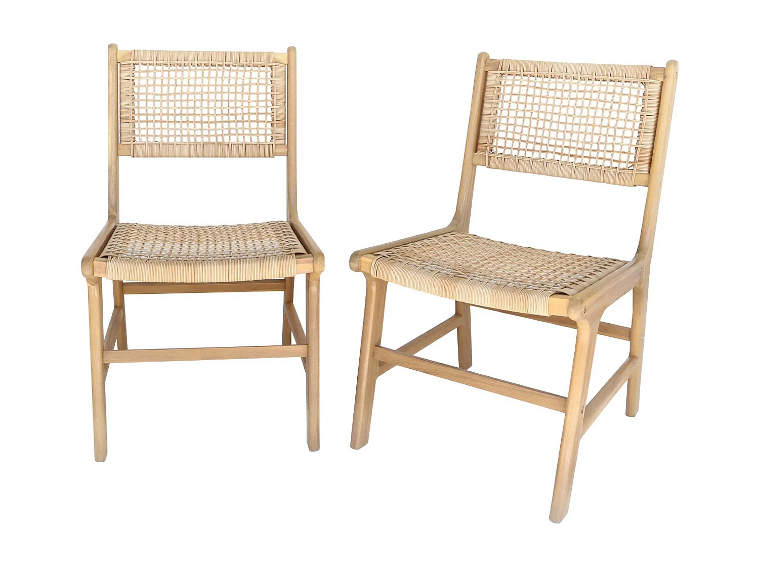 Silla de jardín de caña y madera, set de 2 natural