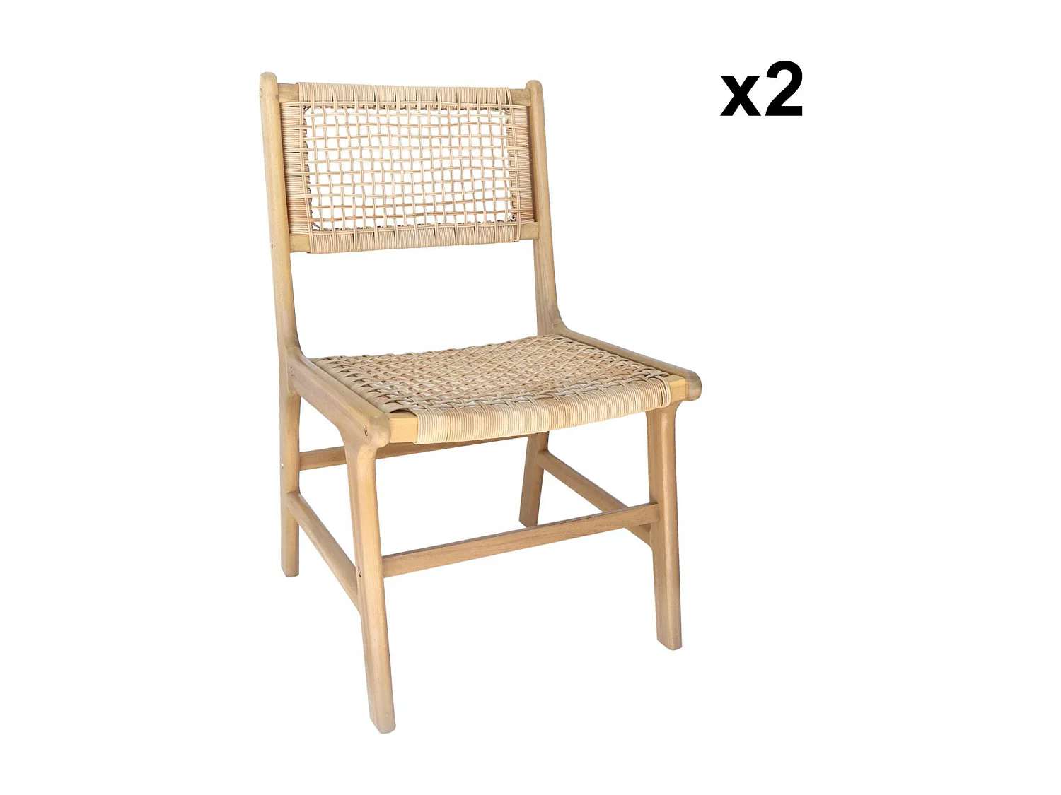 Silla de jardín de caña y madera, set de 2 natural