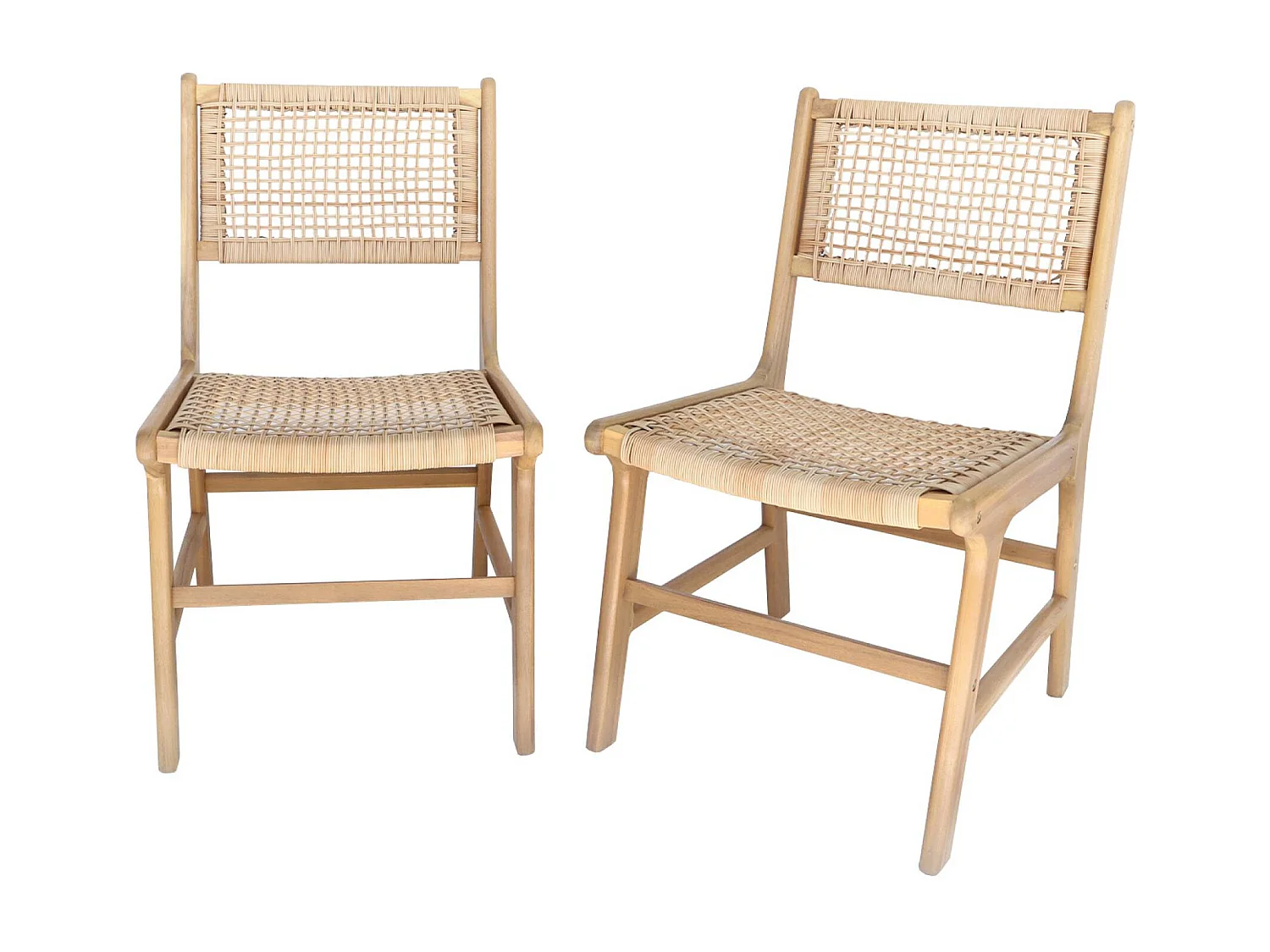 Silla de caña y madera, set de 2 natural