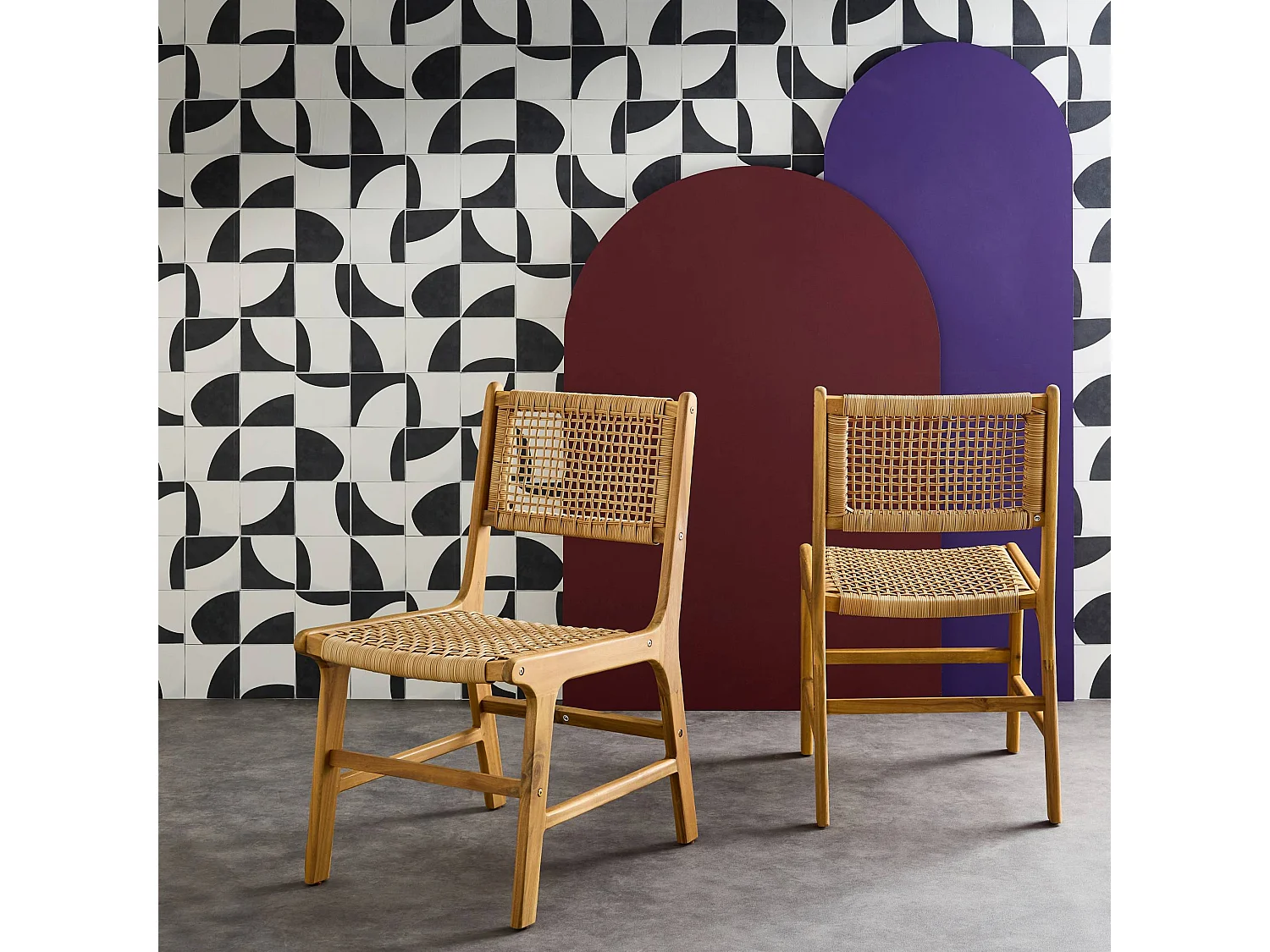 Silla de caña y madera, set de 2 natural