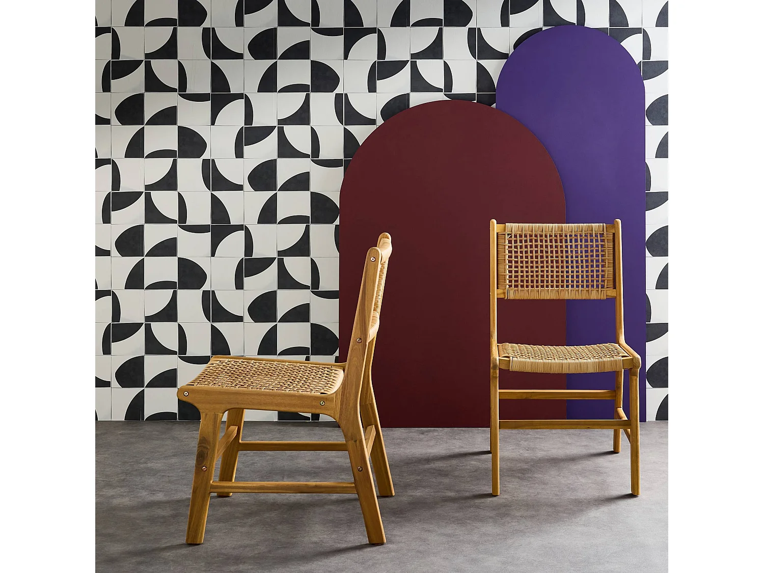 Silla de caña y madera, set de 2 natural