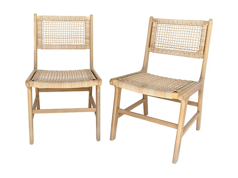 Silla de jardín de caña y madera, set de 2 natural
