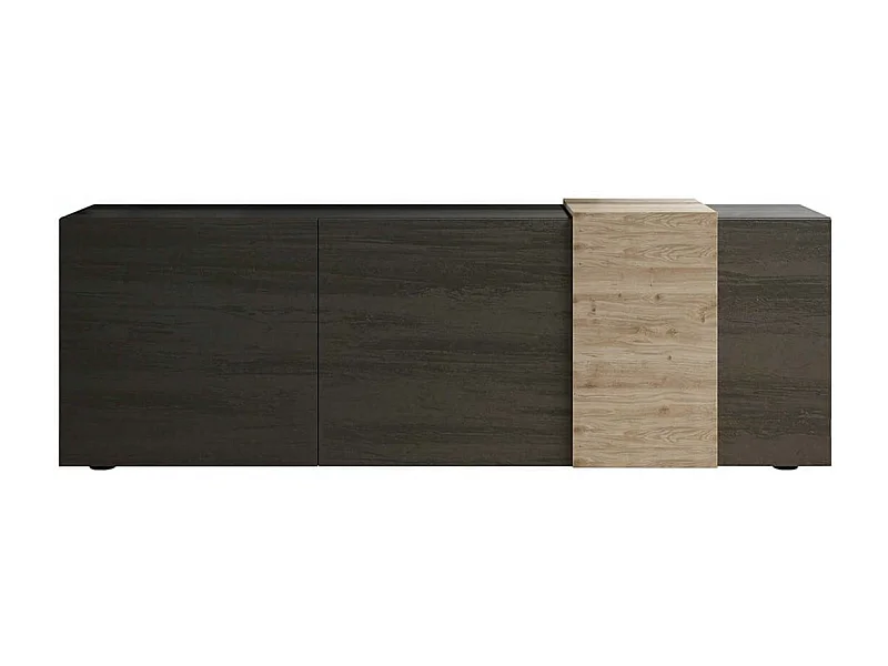 VESUVIO TITANE - Meuble TV 3 Portes Gris Anthracite et Aspect Bois Finition Cadiz