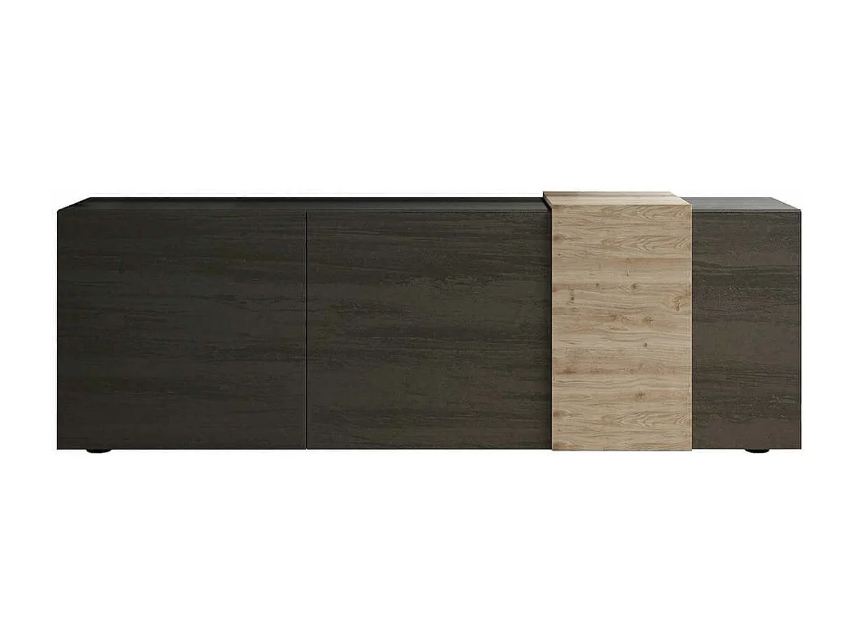 VESUVIO TITANE - Meuble TV 3 Portes Gris Anthracite et Aspect Bois Finition Cadiz