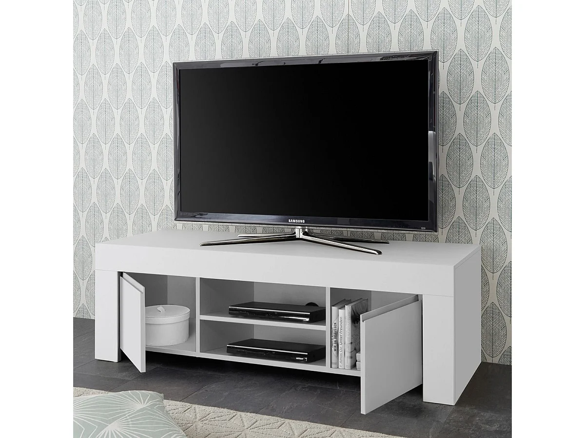 FIRMIN - Meuble TV 2 portes 2 Niches Blanc Finition Mat