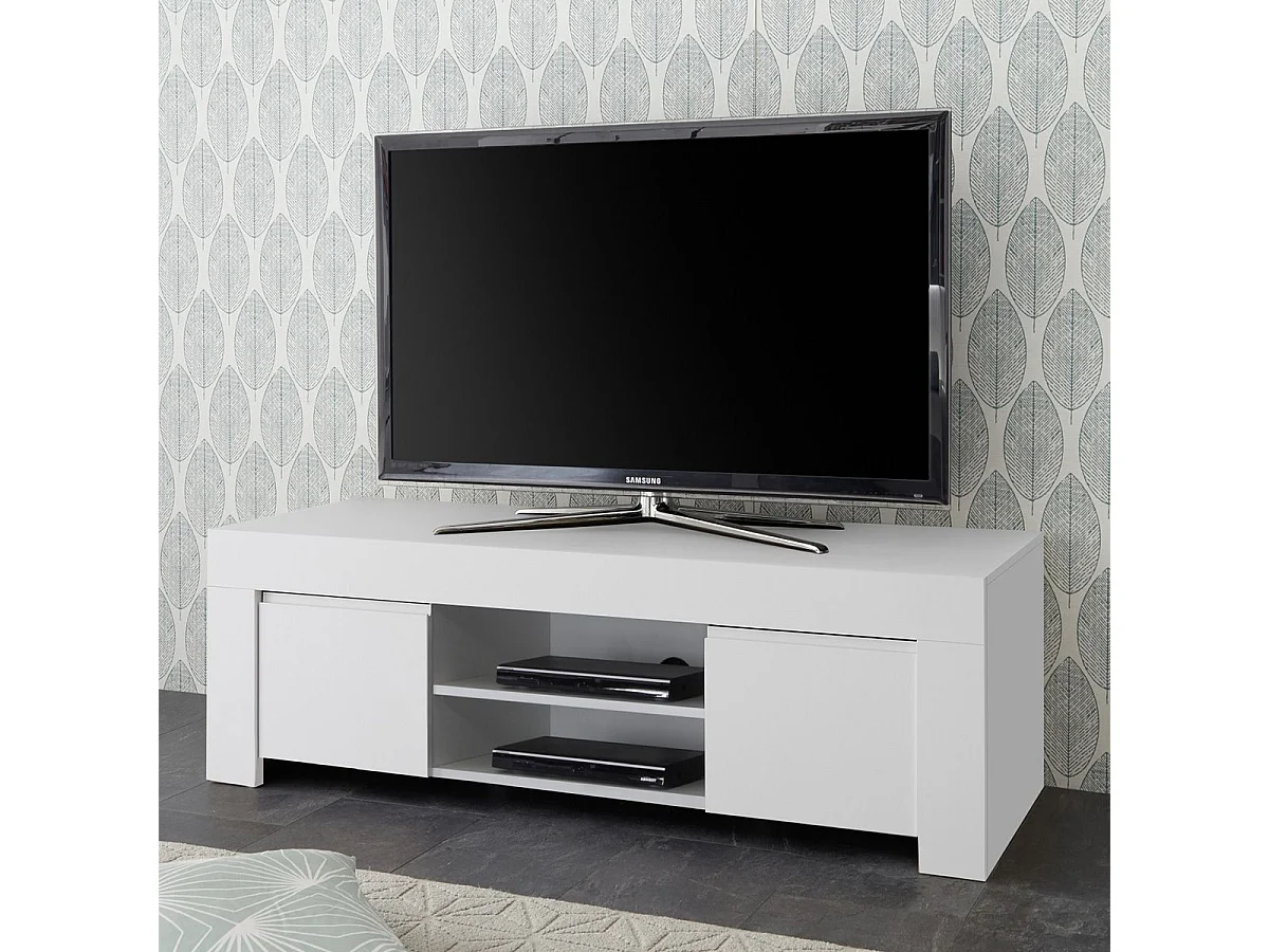 FIRMIN - Meuble TV 2 portes 2 Niches Blanc Finition Mat