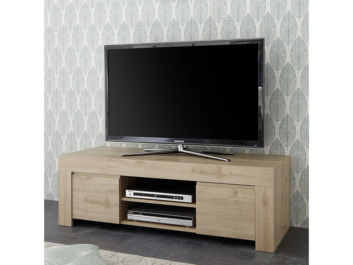 FIRMIN - Meuble TV 2 portes 2 Niches Aspect Bois Finition Cadiz