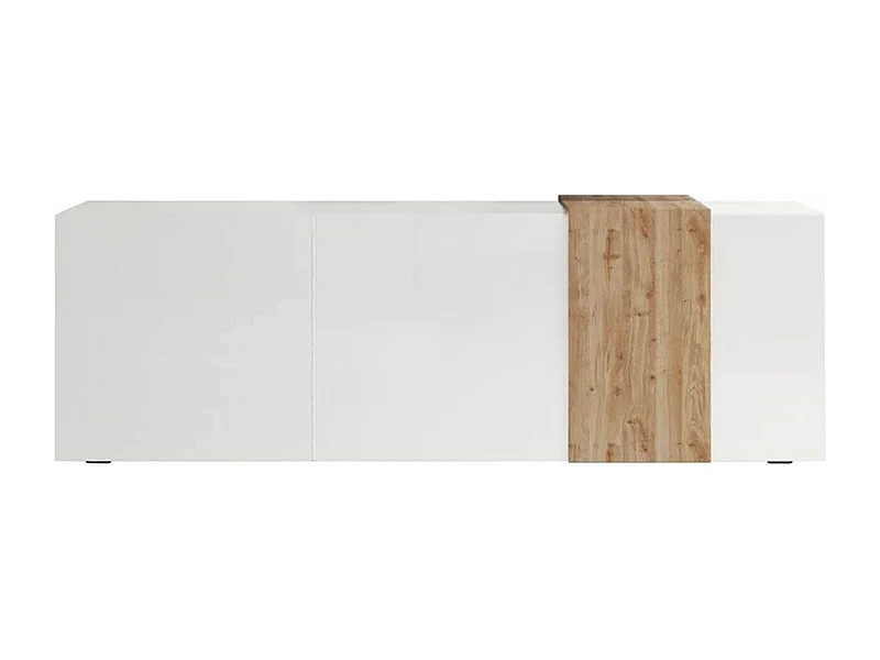 VESUVIO BLANC - Meuble TV 3 Portes Laqué Blanc et Aspect Bois Finition Cadiz