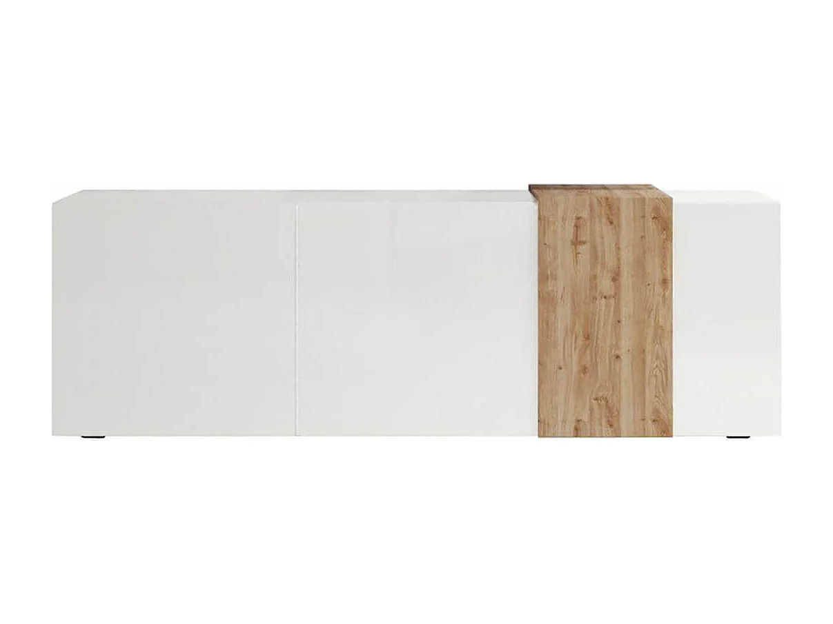 VESUVIO BLANC - Meuble TV 3 Portes Laqué Blanc et Aspect Bois Finition Cadiz