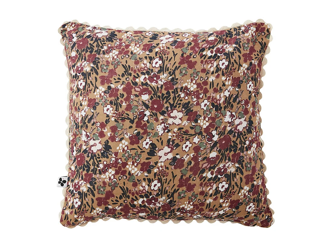 Lot 2 coussins 40 x 40 cm en gaze de coton camel et fleuri - ISABELA 1
