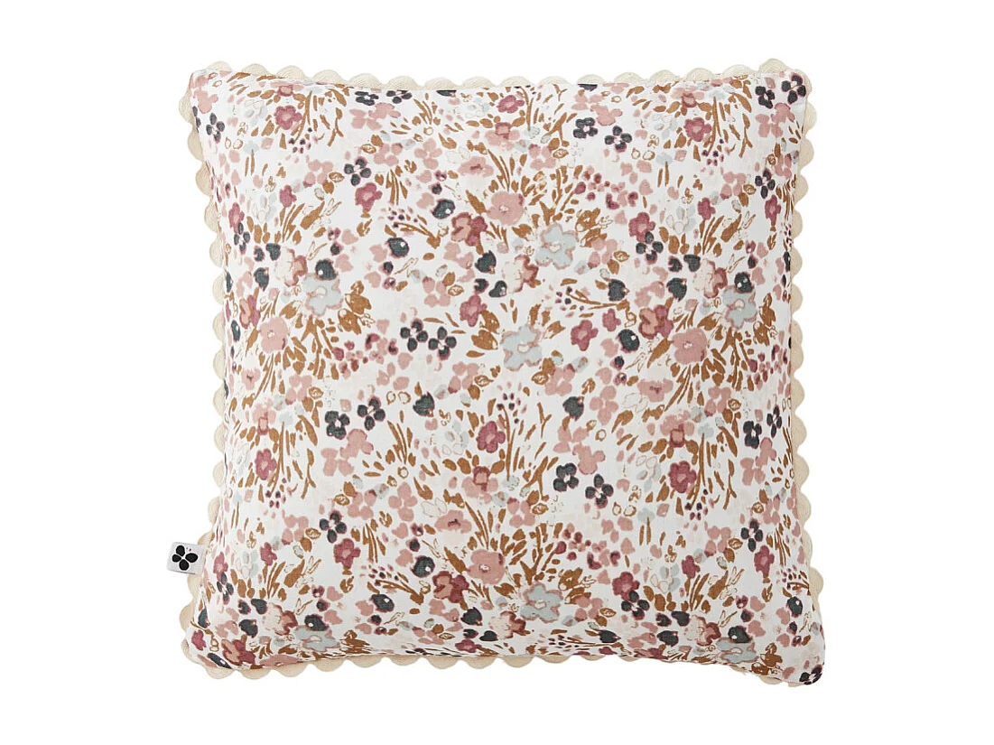 Lot 2 coussins 40 x 40 cm en gaze de coton écru et fleuri - ISABELA 2