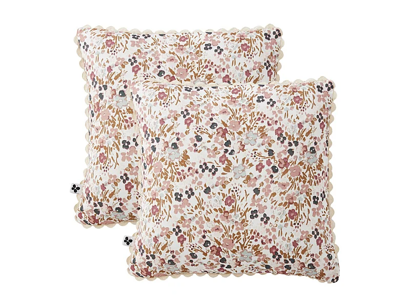 Lot 2 coussins 40 x 40 cm en gaze de coton écru et fleuri - ISABELA 2