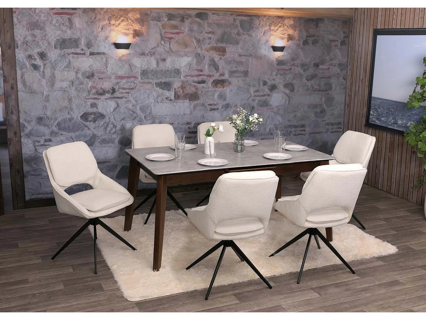 Chaise de salle à manger MCW-N73 (lot de 2),  crème