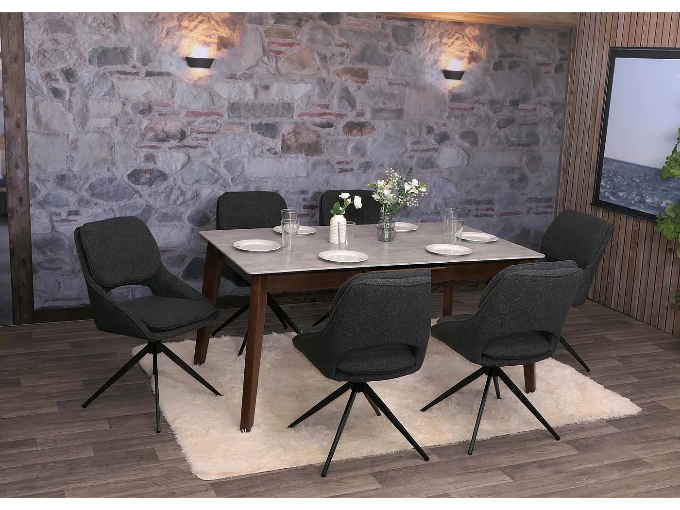 Cadeira de sala de jantar MCW-N73 (conjunto de 2),  cinza escuro