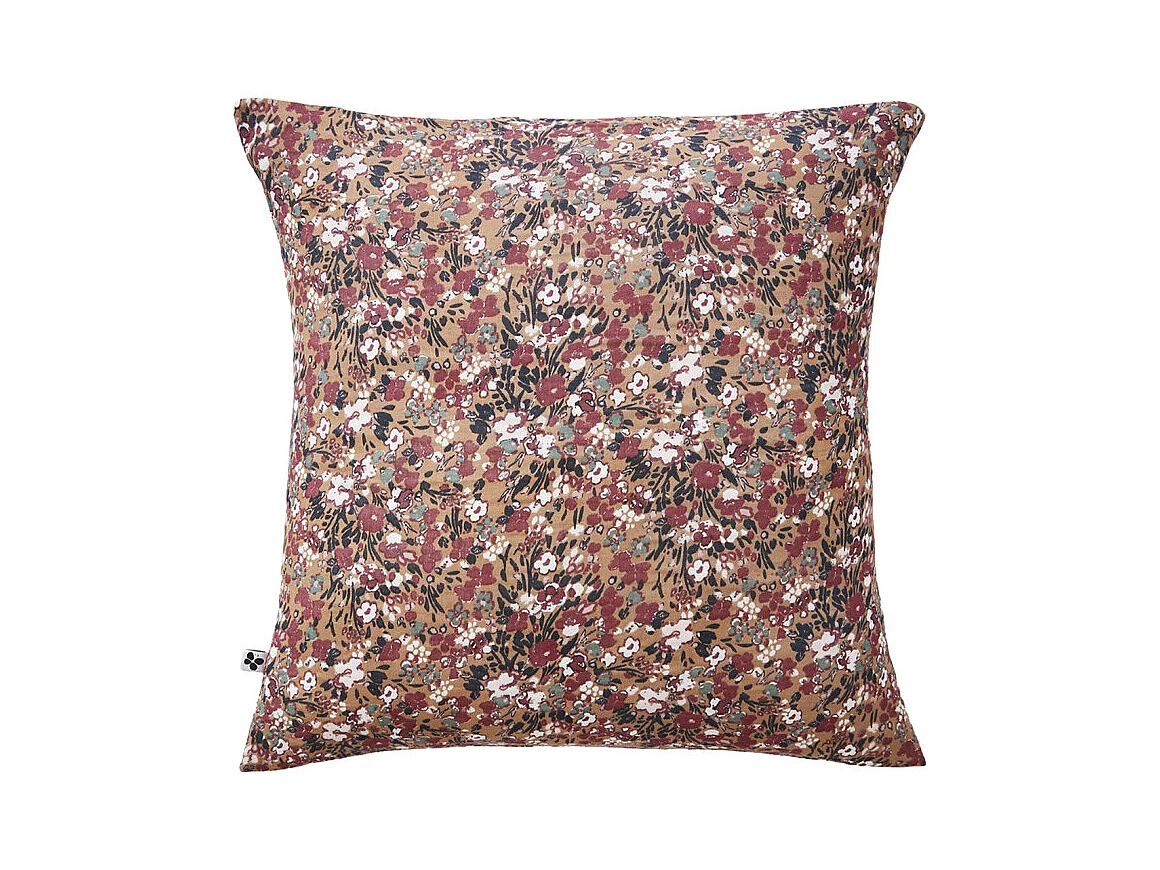 Parure de lit 140 x 200 cm gaze de coton camel et fleuri - ISABELA 1