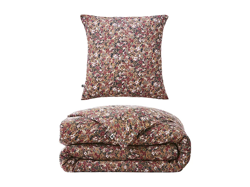 Parure de lit 140 x 200 cm gaze de coton camel et fleuri - ISABELA 1