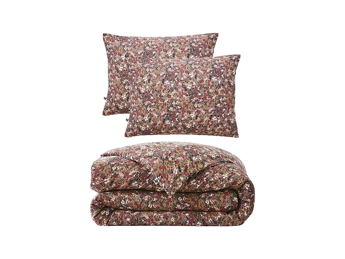 Parure de lit 200 x 200 cm gaze de coton camel et fleuri - ISABELA 1
