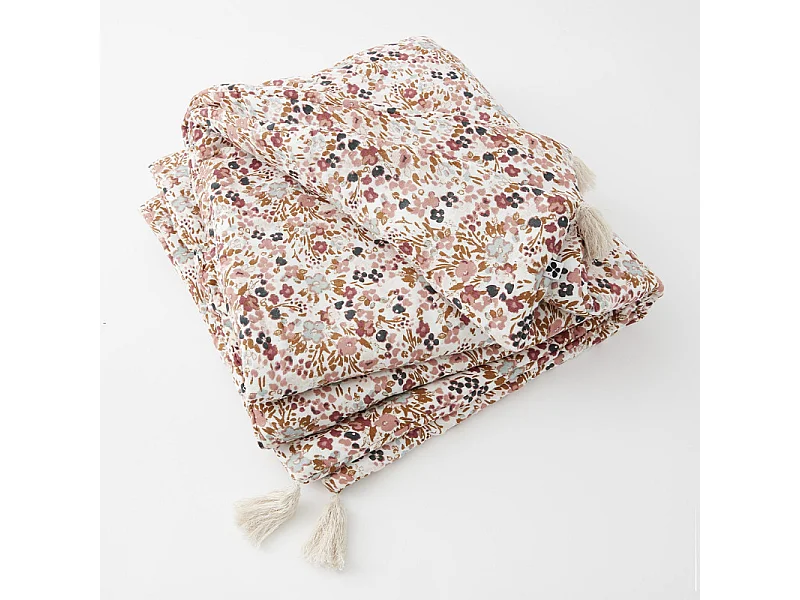 Édredon 90 x 200 cm en gaze de coton écru et fleuri - ISABELA 2