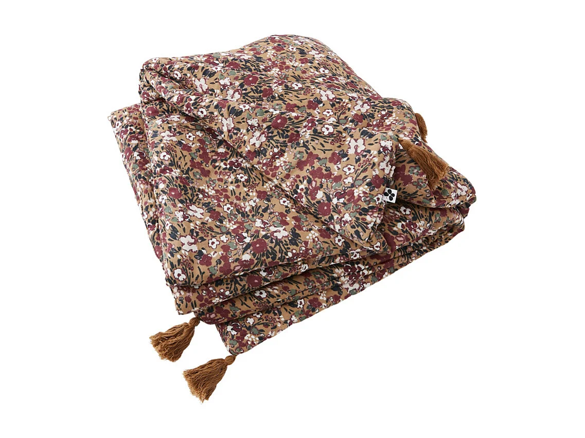 Édredon 90 x 200 cm en gaze de coton camel et fleuri - ISABELA 1