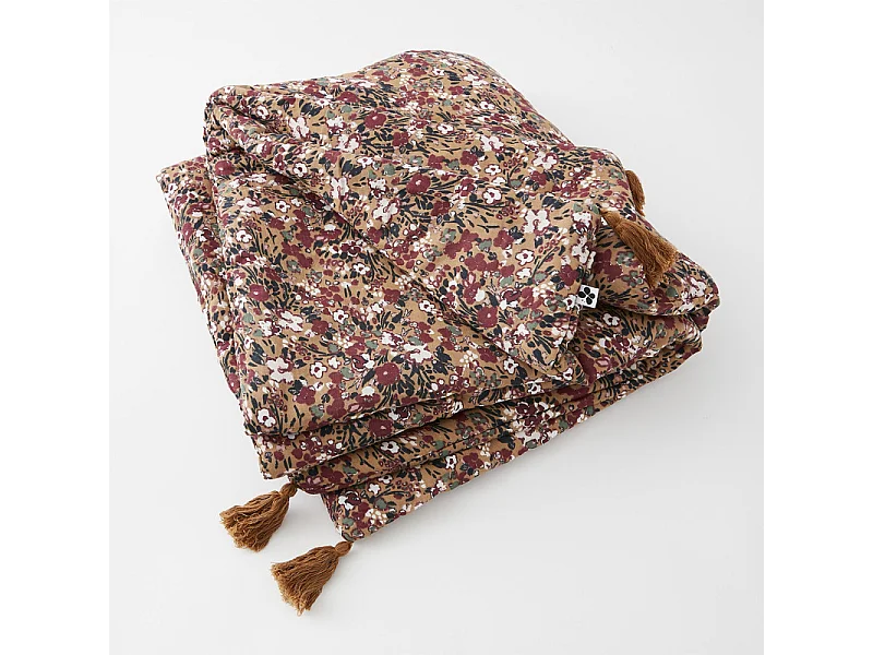 Édredon 90 x 200 cm en gaze de coton camel et fleuri - ISABELA 1