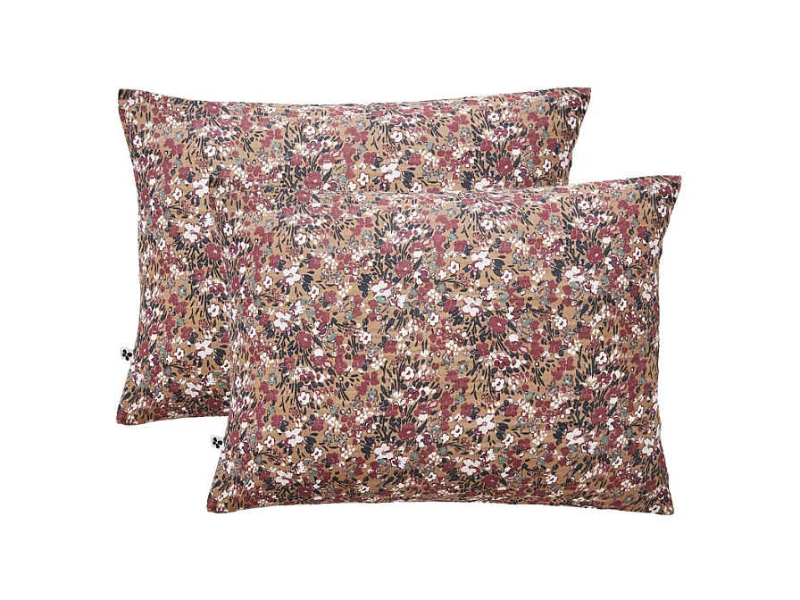 Lot 2 taies 50 x 70 cm en gaze de coton camel et fleuri - ISABELA 1
