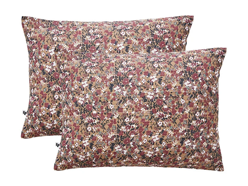 Lot 2 taies 50 x 70 cm en gaze de coton camel et fleuri - ISABELA 1