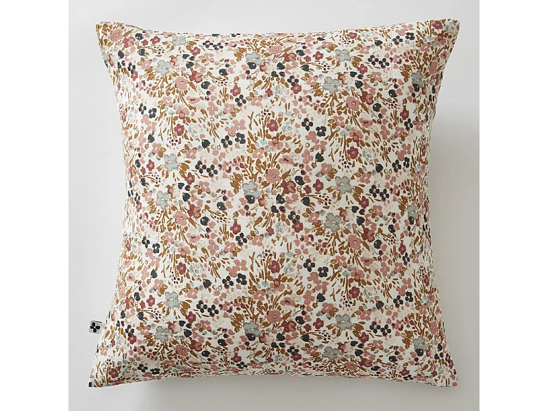 Lot 2 taies 60 x 60 cm en gaze de coton écru et fleuri - ISABELA 2