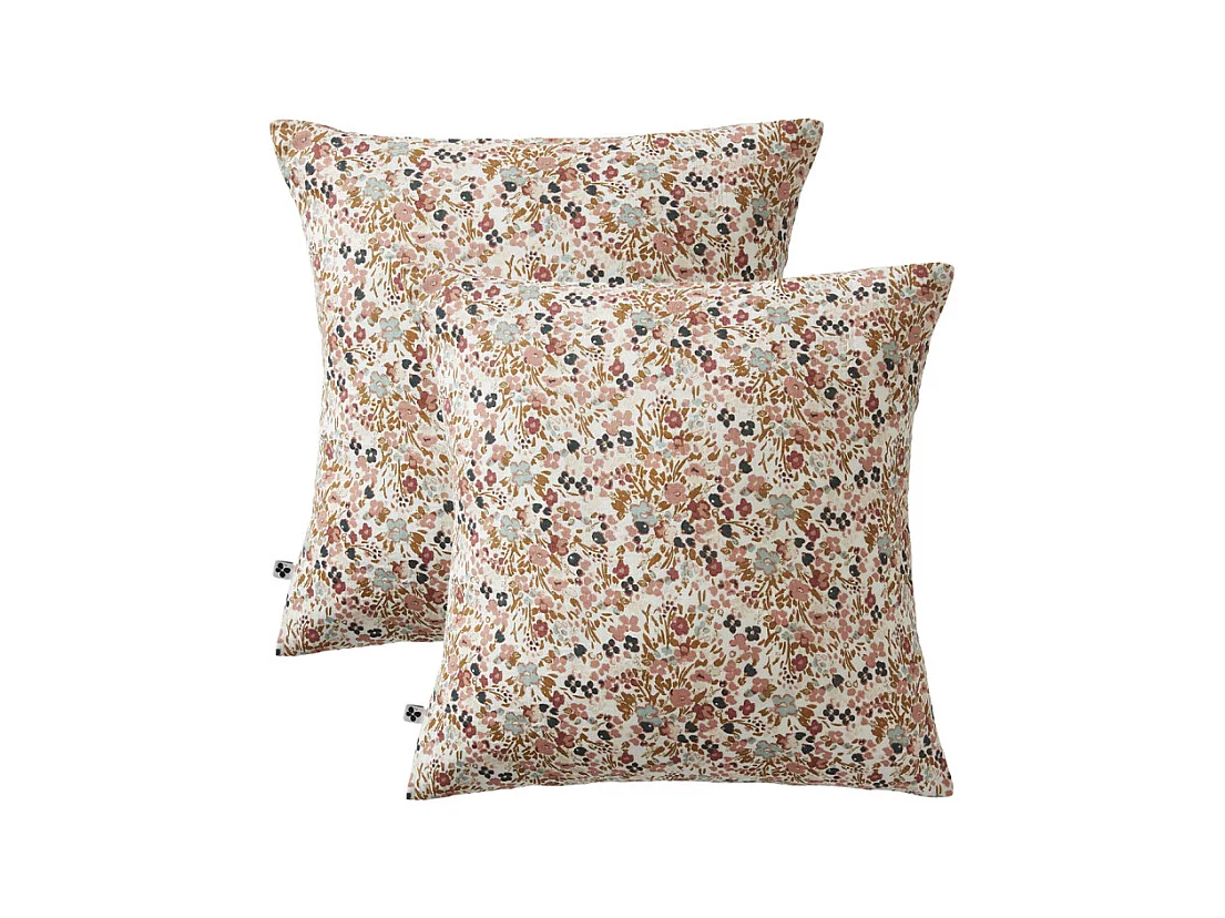 Lot 2 taies 60 x 60 cm en gaze de coton écru et fleuri - ISABELA 2