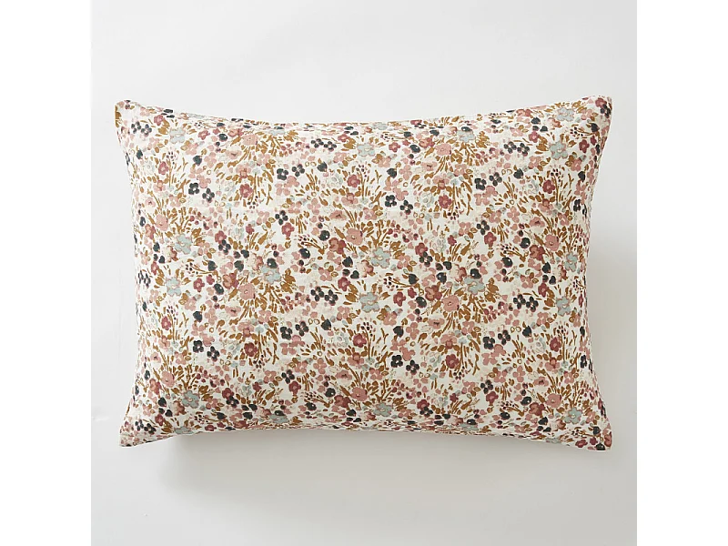 Lot 2 taies 50 x 70 cm en gaze de coton écru et fleuri - ISABELA 2