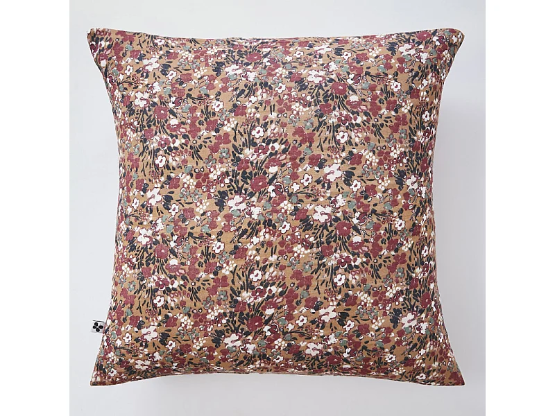 Lot 2 taies 60 x 60 cm en gaze de coton camel et fleuri - ISABELA 1